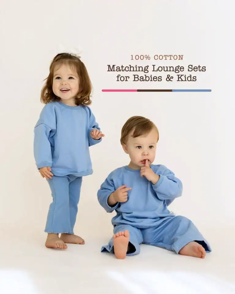 Remi & Capri ad: matching cotton lounge sets for babies and kids