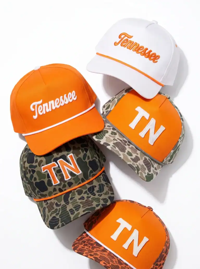 Ad: Tennessee rope hats in orange, white and camo